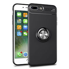 Ultra-thin Transparent TPU Soft Case Cover with Magnetic Finger Ring Stand S01 for Apple iPhone 7 Plus Black