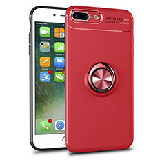 Ultra-thin Transparent TPU Soft Case Cover with Magnetic Finger Ring Stand S01 for Apple iPhone 7 Plus Red
