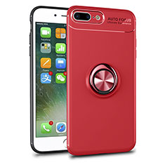 Ultra-thin Transparent TPU Soft Case Cover with Magnetic Finger Ring Stand S01 for Apple iPhone 8 Plus Red