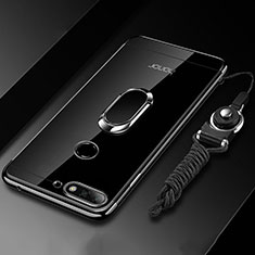 Ultra-thin Transparent TPU Soft Case Cover with Magnetic Finger Ring Stand S01 for Huawei Enjoy 8e Black