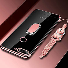 Ultra-thin Transparent TPU Soft Case Cover with Magnetic Finger Ring Stand S01 for Huawei Enjoy 8e Rose Gold