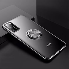 Ultra-thin Transparent TPU Soft Case Cover with Magnetic Finger Ring Stand S01 for Huawei Honor V30 5G Black