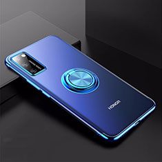 Ultra-thin Transparent TPU Soft Case Cover with Magnetic Finger Ring Stand S01 for Huawei Honor V30 Pro 5G Blue