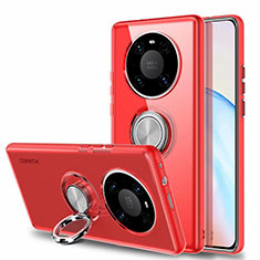 Ultra-thin Transparent TPU Soft Case Cover with Magnetic Finger Ring Stand S01 for Huawei Mate 40 Pro Red