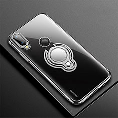 Ultra-thin Transparent TPU Soft Case Cover with Magnetic Finger Ring Stand S01 for Huawei Nova 3e Black