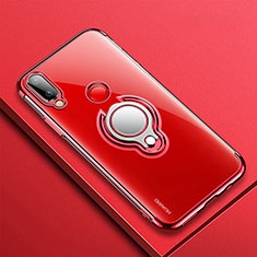 Ultra-thin Transparent TPU Soft Case Cover with Magnetic Finger Ring Stand S01 for Huawei Nova 3e Red