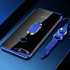 Ultra-thin Transparent TPU Soft Case Cover with Magnetic Finger Ring Stand S01 for Huawei Y6 Prime (2018) Blue
