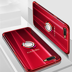 Ultra-thin Transparent TPU Soft Case Cover with Magnetic Finger Ring Stand S01 for Oppo R15X Red