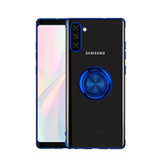 Ultra-thin Transparent TPU Soft Case Cover with Magnetic Finger Ring Stand S01 for Samsung Galaxy Note 10 5G Blue