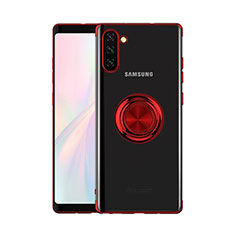 Ultra-thin Transparent TPU Soft Case Cover with Magnetic Finger Ring Stand S01 for Samsung Galaxy Note 10 5G Red