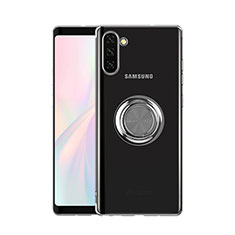Ultra-thin Transparent TPU Soft Case Cover with Magnetic Finger Ring Stand S01 for Samsung Galaxy Note 10 Silver