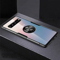 Ultra-thin Transparent TPU Soft Case Cover with Magnetic Finger Ring Stand S01 for Samsung Galaxy S10 5G SM-G977B Black