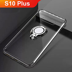Ultra-thin Transparent TPU Soft Case Cover with Magnetic Finger Ring Stand S01 for Samsung Galaxy S10 Plus Black