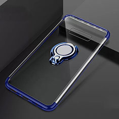 Ultra-thin Transparent TPU Soft Case Cover with Magnetic Finger Ring Stand S01 for Samsung Galaxy S10 Plus Blue