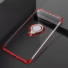 Ultra-thin Transparent TPU Soft Case Cover with Magnetic Finger Ring Stand S01 for Samsung Galaxy S10 Plus Red