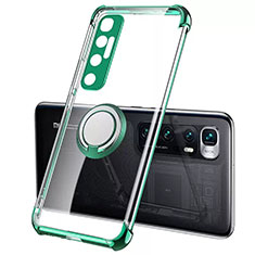 Ultra-thin Transparent TPU Soft Case Cover with Magnetic Finger Ring Stand S01 for Xiaomi Mi 10 Ultra Green