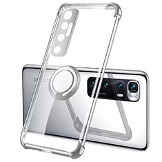 Ultra-thin Transparent TPU Soft Case Cover with Magnetic Finger Ring Stand S01 for Xiaomi Mi 10 Ultra Silver