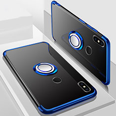 Ultra-thin Transparent TPU Soft Case Cover with Magnetic Finger Ring Stand S01 for Xiaomi Mi A2 Lite Blue