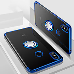 Ultra-thin Transparent TPU Soft Case Cover with Magnetic Finger Ring Stand S01 for Xiaomi Mi Max 3 Blue