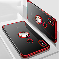 Ultra-thin Transparent TPU Soft Case Cover with Magnetic Finger Ring Stand S01 for Xiaomi Mi Max 3 Red