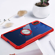 Ultra-thin Transparent TPU Soft Case Cover with Magnetic Finger Ring Stand S01 for Xiaomi Mi Mix 3 Red