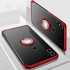 Ultra-thin Transparent TPU Soft Case Cover with Magnetic Finger Ring Stand S01 for Xiaomi Redmi 6 Pro Red