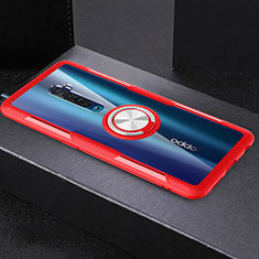 Ultra-thin Transparent TPU Soft Case Cover with Magnetic Finger Ring Stand S02 for Oppo Reno2 Red