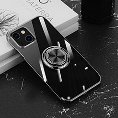 Ultra-thin Transparent TPU Soft Case Cover with Magnetic Finger Ring Stand Z02 for Apple iPhone 13 Black