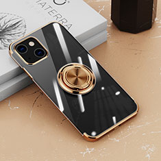 Ultra-thin Transparent TPU Soft Case Cover with Magnetic Finger Ring Stand Z02 for Apple iPhone 13 Gold