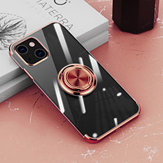 Ultra-thin Transparent TPU Soft Case Cover with Magnetic Finger Ring Stand Z02 for Apple iPhone 13 Mini Rose Gold