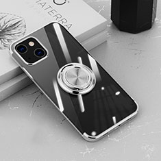 Ultra-thin Transparent TPU Soft Case Cover with Magnetic Finger Ring Stand Z02 for Apple iPhone 13 Mini Silver