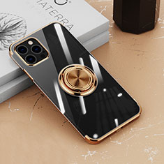Ultra-thin Transparent TPU Soft Case Cover with Magnetic Finger Ring Stand Z02 for Apple iPhone 13 Pro Gold