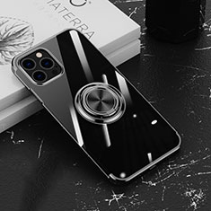 Ultra-thin Transparent TPU Soft Case Cover with Magnetic Finger Ring Stand Z02 for Apple iPhone 13 Pro Max Black