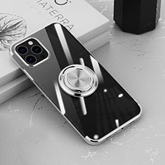 Ultra-thin Transparent TPU Soft Case Cover with Magnetic Finger Ring Stand Z02 for Apple iPhone 13 Pro Max Silver