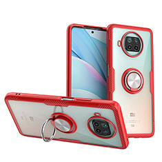 Ultra-thin Transparent TPU Soft Case Cover with Magnetic Finger Ring Stand ZL1 for Xiaomi Mi 10i 5G Red