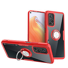 Ultra-thin Transparent TPU Soft Case Cover with Magnetic Finger Ring Stand ZL1 for Xiaomi Mi 10T 5G Red
