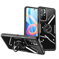 Ultra-thin Transparent TPU Soft Case Cover with Magnetic Finger Ring Stand ZL1 for Xiaomi Poco M4 Pro 5G Black