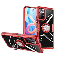 Ultra-thin Transparent TPU Soft Case Cover with Magnetic Finger Ring Stand ZL1 for Xiaomi Poco M4 Pro 5G Red