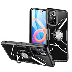 Ultra-thin Transparent TPU Soft Case Cover with Magnetic Finger Ring Stand ZL1 for Xiaomi Poco M4 Pro 5G Silver and Black