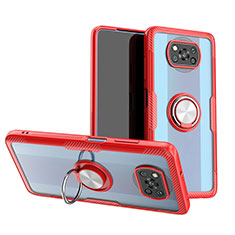 Ultra-thin Transparent TPU Soft Case Cover with Magnetic Finger Ring Stand ZL1 for Xiaomi Poco X3 Pro Red