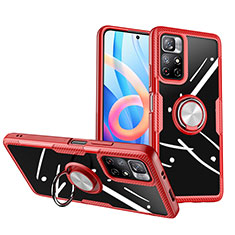 Ultra-thin Transparent TPU Soft Case Cover with Magnetic Finger Ring Stand ZL1 for Xiaomi Redmi Note 11S 5G Red