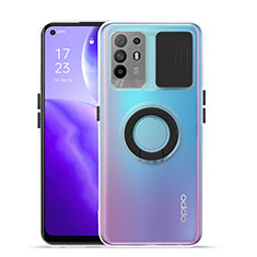 Ultra-thin Transparent TPU Soft Case Cover with Stand for Oppo F19 Pro+ Plus 5G Black
