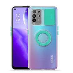 Ultra-thin Transparent TPU Soft Case Cover with Stand for Oppo F19 Pro+ Plus 5G Cyan
