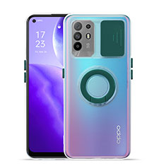 Ultra-thin Transparent TPU Soft Case Cover with Stand for Oppo F19 Pro+ Plus 5G Green