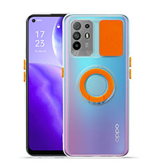 Ultra-thin Transparent TPU Soft Case Cover with Stand for Oppo F19 Pro+ Plus 5G Orange