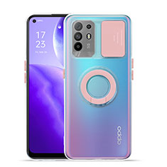 Ultra-thin Transparent TPU Soft Case Cover with Stand for Oppo F19 Pro+ Plus 5G Pink