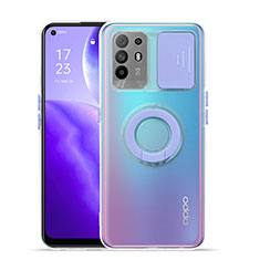 Ultra-thin Transparent TPU Soft Case Cover with Stand for Oppo F19 Pro+ Plus 5G Purple