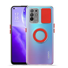 Ultra-thin Transparent TPU Soft Case Cover with Stand for Oppo F19 Pro+ Plus 5G Red