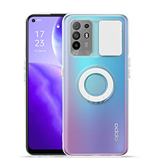 Ultra-thin Transparent TPU Soft Case Cover with Stand for Oppo F19 Pro+ Plus 5G White