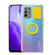 Ultra-thin Transparent TPU Soft Case Cover with Stand for Oppo F19 Pro+ Plus 5G Yellow